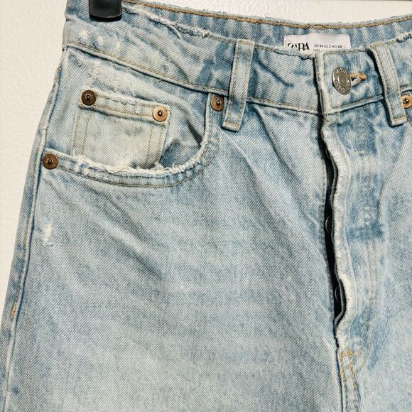 Zara Crop Jeans Women's Sz 2 High Rise Destroyed Bleach Wash - Picture 3 of 6
